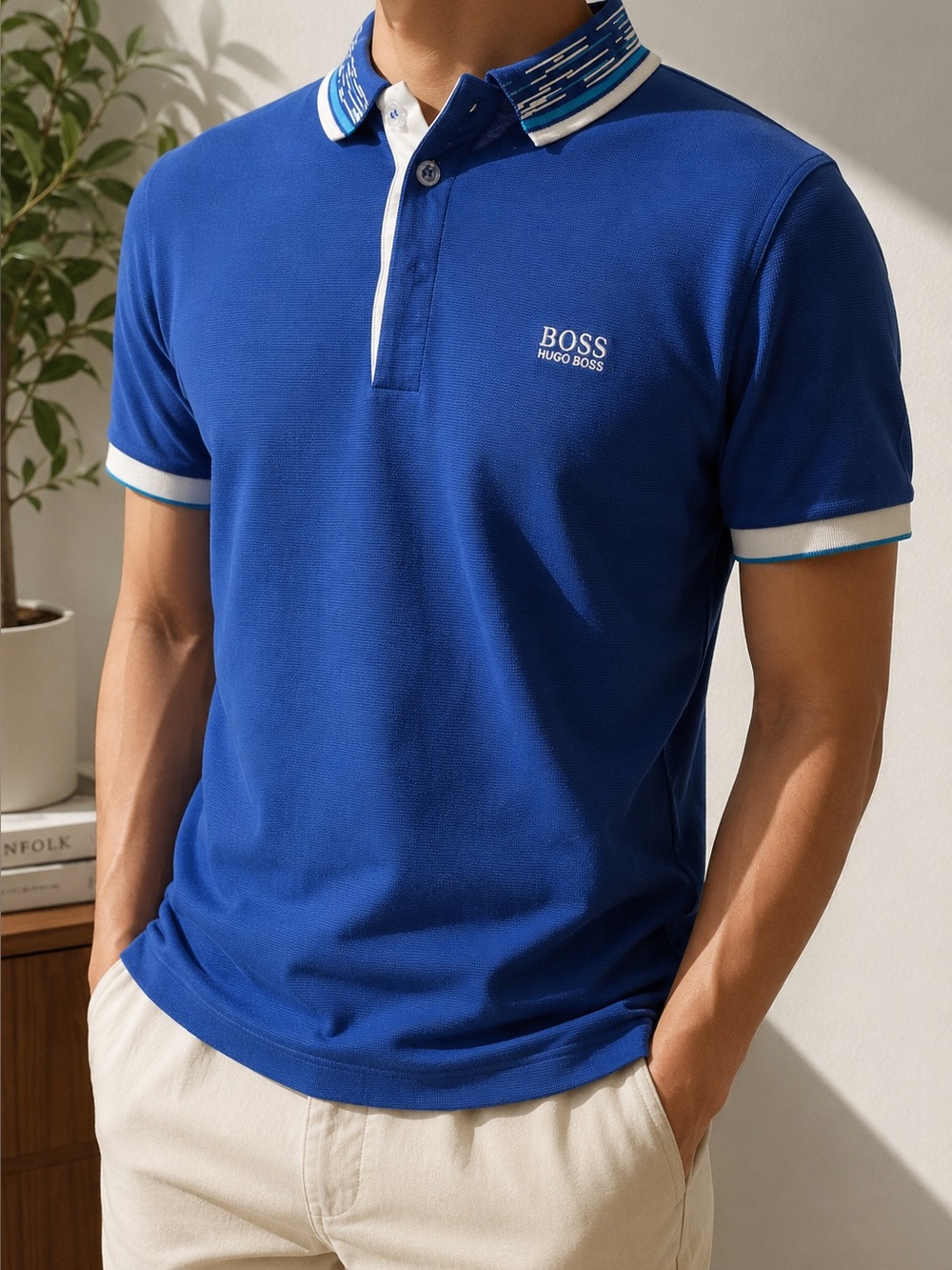 Vintage BOSS Hugo Boss Blue Contrast Polo Shirt Men’s M